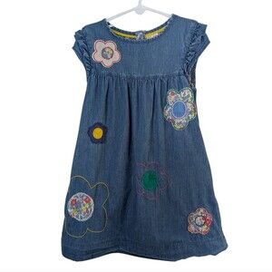 Mini Boden Floral Applique Chambray Dress 6-7